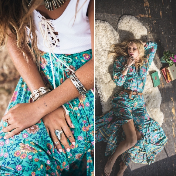 New spell original drop folk town maxi skirt turquoise L folktown NWT teal og - Picture 14 of 16